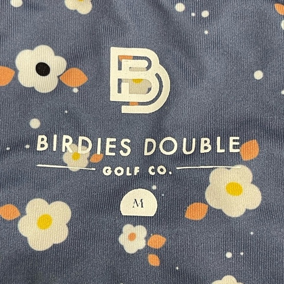 Birdies Double Golf Polo Shirt flowers blue size Medium athleticwear outdoor - Picture 3 of 13